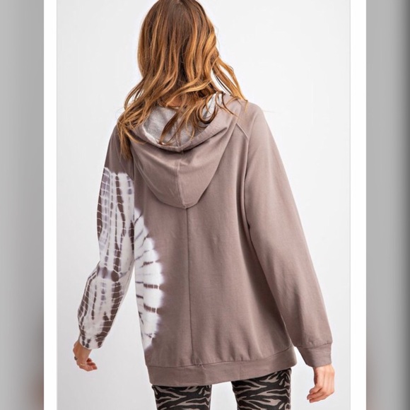 <LAST ONE>Tie Dye Terry Knit Hoodie Pullover Top - Picture 4 of 8